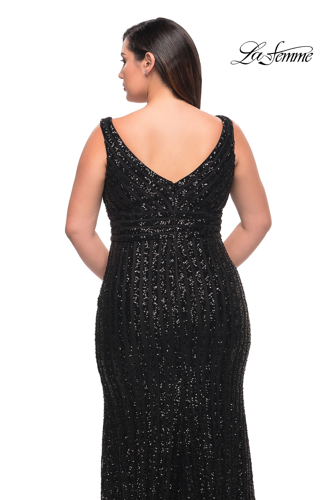 Picture of: Long Sequin Plus Size Dress with Banded Waist in Black, Style: 30182, Detail Picture 4
