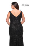 Picture of: Long Sequin Plus Size Dress with Banded Waist in Black, Style: 30182, Detail Picture 4