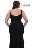 Picture of: Modified Square Neckline Plus Size Dress with Ruching in Black, Style: 33005, Detail Picture 4
