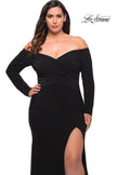 Picture of: Long Sleeve Off the Shoulder Plus Size Gown in Black, Style: 29530, Detail Picture 5