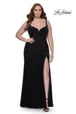 Picture of: Jersey Long Plus Size Dress with Bustier Top and Tie Back in Black, Style: 32190, Detail Picture 5