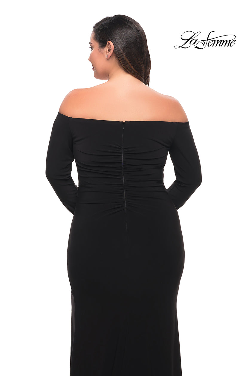 Picture of: Long Sleeve Off the Shoulder Plus Size Gown in Black, Style: 29530, Detail Picture 6
