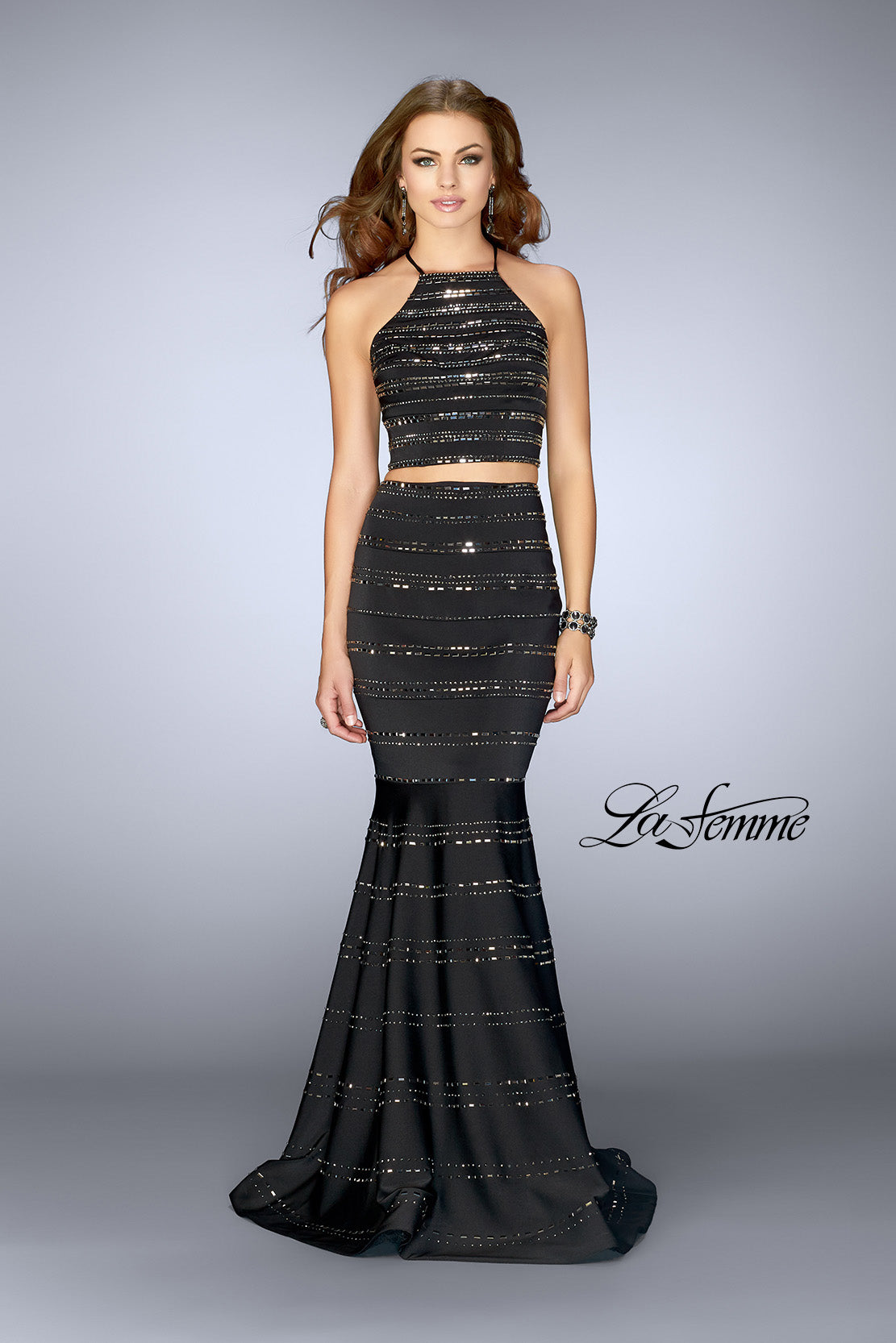 Picture of: Long Beaded Two Piece Mermaid Prom Dress in Black, Style: 24810, Main Picture