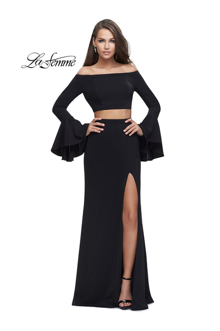 Picture of: Off the Shoulder Two Piece Dress with Flared Sleeves in Black, Style: 25261, Main Picture