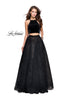 Picture of: Two Piece Long Ball Gown with Velvet Top and Open Back in Black, Style: 25592, Main Picture