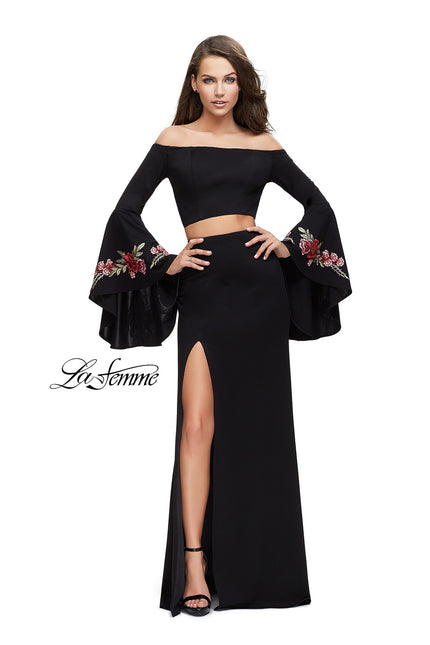 Picture of: Two Piece Off the Shoulder Dress with Long Bell Sleeves in Black, Style: 25741, Main Picture