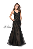 Picture of: Long Polka Dot Tulle Dress with Lace and Beading in Black, Style: 25961, Main Picture
