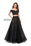 Picture of: Off the Shoulder Two Piece Gown with Polka Dot Print in Black, Style: 26110, Main Picture