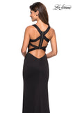 Picture of: Form Fitting Jersey Prom Dress with Side Leg Slit in Black, Style: 27479, Main Picture