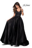 Picture of: Satin Ball Gown with Criss Cross Back and Pockets in Black, Style: 28281, Main Picture