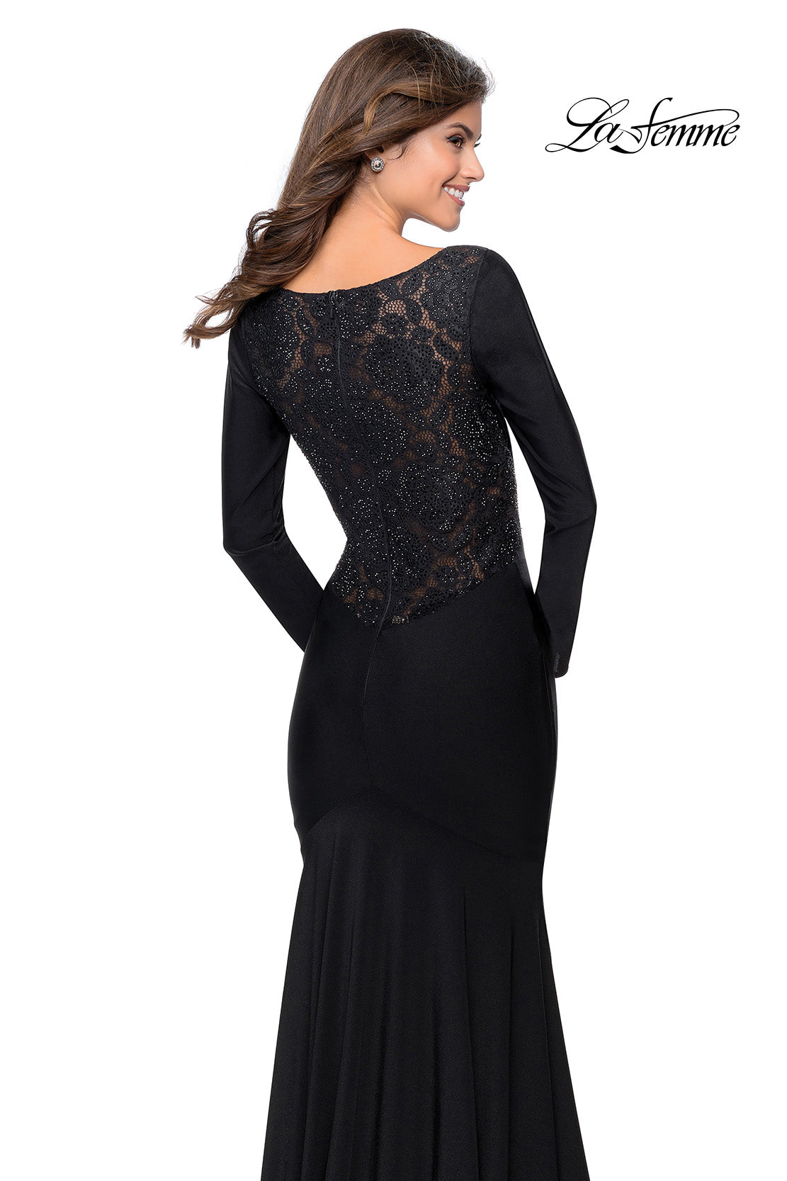 Picture of: Black Long Sleeve Gown with Plunging Neckline in Black, Style: 28906, Main Picture