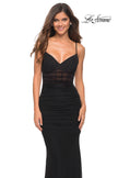 Picture of: Long Jersey Dress with Sheer Corset Bodice in Black, Main Picture