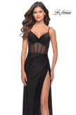 Picture of: Illusion Bodice Dress with Boning and Twist Detail in Black, Style: 31229, Main Picture