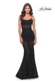 Picture of: Romper Lace Dress with Sheer Skirt and Lace Up Back in Black, Style: 31253, Main Picture