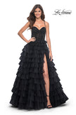 Picture of: Tiered Ruffle Tulle Prom Dress with Rhinestone Embellished Bodice in Black, Style: 32002, Main Picture