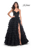 Picture of: Tiered Ruffle Tulle Prom Dress with Rhinestone Embellished Bodice in Black, Style: 32002, Main Picture