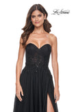 Picture of: Strapless Lace and Tulle Prom Dress with Lace Up Back in Black, Style: 32005, Main Picture
