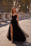 Picture of: Tulle A-Line Gown with Satin Bustier Top in Black, Style: 32065, Main Picture
