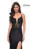 Picture of: Sheer Lace Top with Ruched Jersey Skirt Prom Dress in Black, Style: 32132, Main Picture