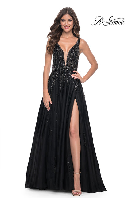 Picture of: A-Line Rhinestone and Beaded Embellished Prom Dress in Black, Style: 32345, Main Picture