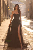 Picture of: A-line Tulle Dress with Satin Top and Rhinestone Neckline in Black , Style 32731, Main Picture
