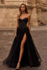 Picture of: Strapless Tulle Evening Dress with Basque Waist and Satin Bodice in Black , Style 32771, Main Picture