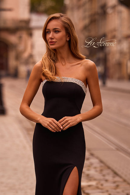 Picture of: Strapless Jersey Gown with Stunning Rhinestone Neckline in Black , Style: 32891, Main Picture