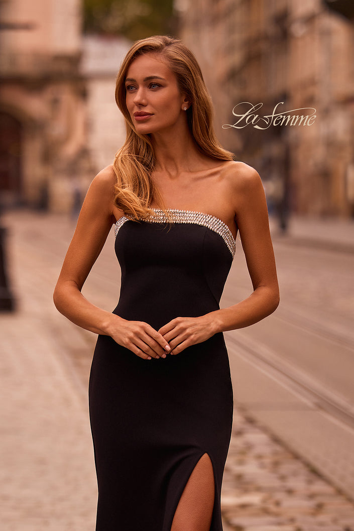 Picture of: Strapless Jersey Gown with Stunning Rhinestone Neckline in Black , Style: 32891, Main Picture