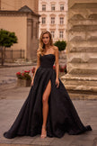 Picture of: Textured Jacquard Evening Gown with Strapless Top in Black , Style: 32893, Main Picture