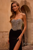 Picture of: Stunning Rhinestone Beaded Top Evening Dress with Jersey Skirt in Black , Style: 32910, Main Picture