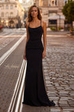 Picture of: Ruched Net Jersey Gown with Square Neckline in Black , Style 33086, Main Picture