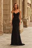 Picture of: Lace Fitted Gown with Crisscross Back and Rhinestones in Black, Style: 33514, Main Picture