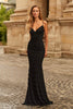 Picture of: Fitted Lace Gown with Strappy Open Back in Black, Style: 33520, Main Picture