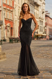 Picture of: Lace Mermaid Gown with Sheer Godet Skirt in Black, Style: 33562, Main Picture
