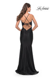 Picture of: Embellished Rhinestone Jersey Long Dress with Lace Up Back in Black, Style: 30996, Detail Picture 8