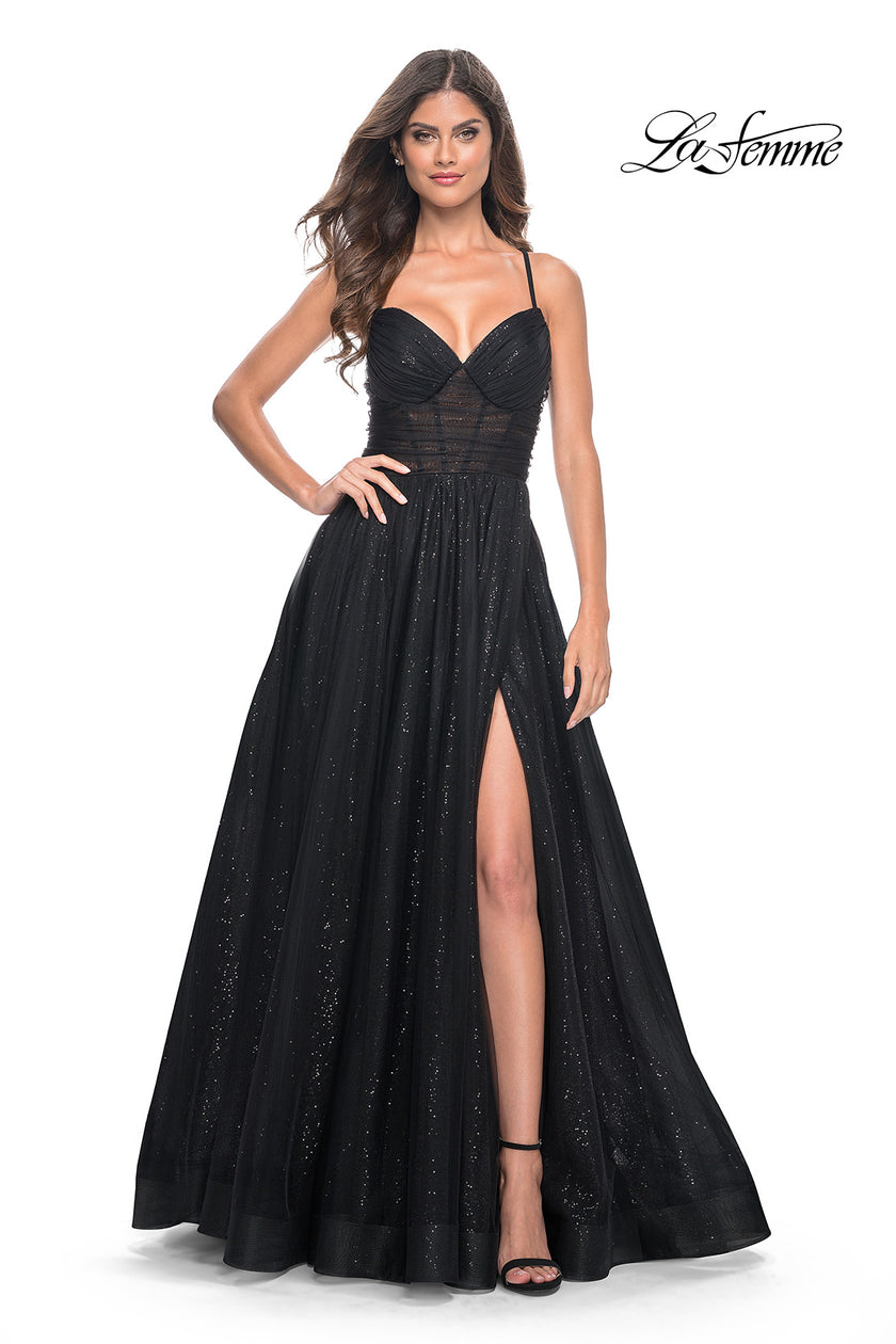 Picture of: A-Line Prom Dress with Sequin Lining and Illusion Top in Black, Style: 31986, Detail Picture 8
