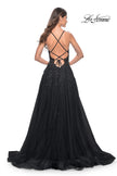 Picture of: A-Line Tulle Dress with Rhinestone Embellished Lace Applique in Black, Style: 32022, Detail Picture 8