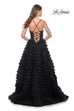Picture of: Ruffle Tulle Prom Gown with Illusion Lace Bodice and High Slit in Black, Style: 32128, Detail Picture 8