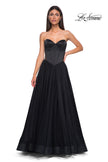 Picture of: Strapless Tulle Evening Dress with Basque Waist and Satin Bodice in Black , Style 32771, Detail Picture 8