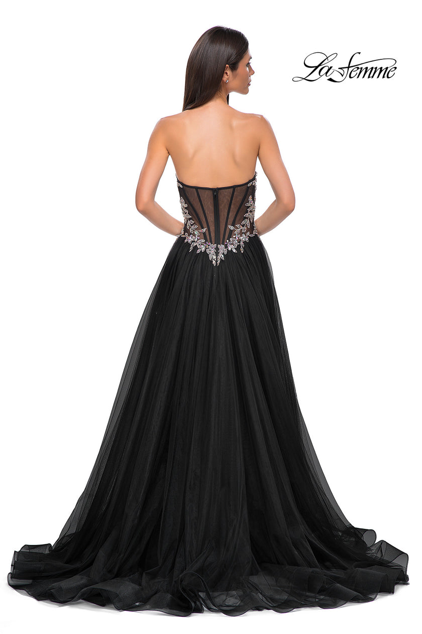 Picture of: A-line Tulle Prom Dress with Stunning Floral Beaded Design in Black , Style 32862, Detail Picture 8
