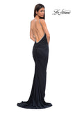 Picture of: Ruched Long Prom Dress with Low Back and Rhinestone Details in Black , Style 32970, Detail Picture 8