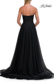 Picture of: Strapless Rhinestone Ball Gown with High Slit in Black, Style: 33488, Detail Picture 8