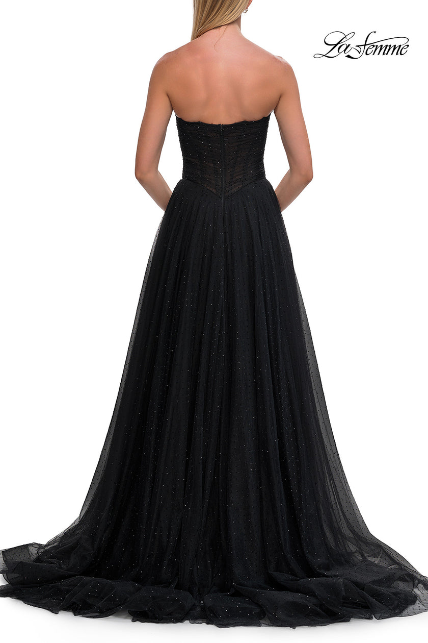 Picture of: Strapless Rhinestone Ball Gown with High Slit in Black, Style: 33488, Detail Picture 8