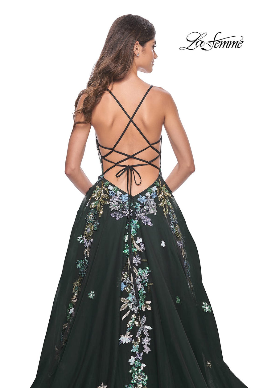 Picture of: Gorgeous Sequin Floral Lace Applique A-Line Tulle Prom Dress in Black, Style: 32023, Detail Picture 9