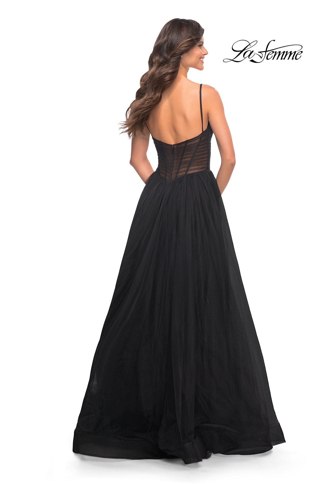 Picture of: Tulle A-line Prom Dress with Corset Sheer Bodice in Black, Style: 30334, Detail Picture 10
