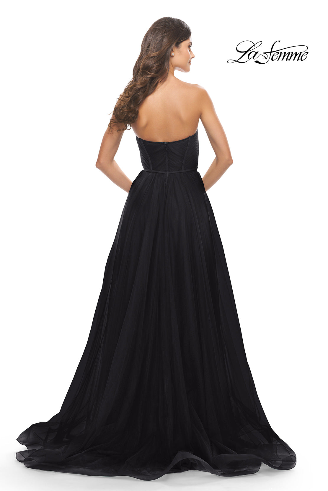 Picture of: Illusion Bodice A-line Gown with Boning and Defined Cups in Black, Style: 31205, Detail Picture 10
