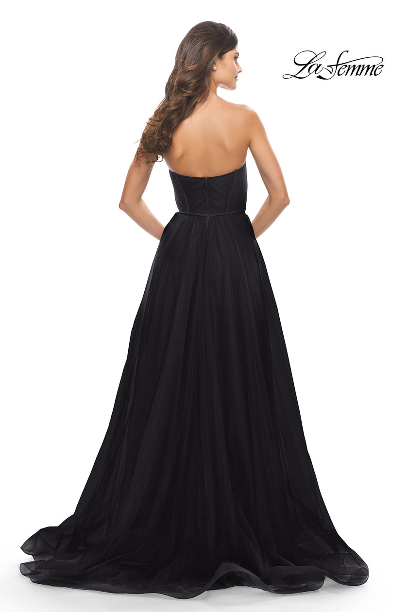 Picture of: Illusion Bodice A-line Gown with Boning and Defined Cups in Black, Style: 31205, Detail Picture 10