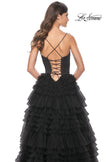 Picture of: Ruffle Tulle A-Line Dress with Satin Bustier Top in Black, Style: 32071, Detail Picture 10