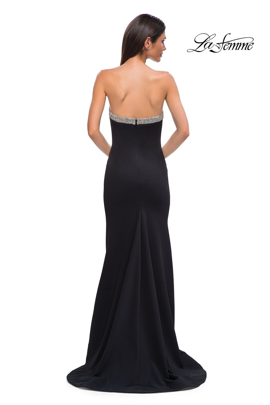 Picture of: Strapless Jersey Gown with Stunning Rhinestone Neckline in Black , Style 32891, Detail Picture 10