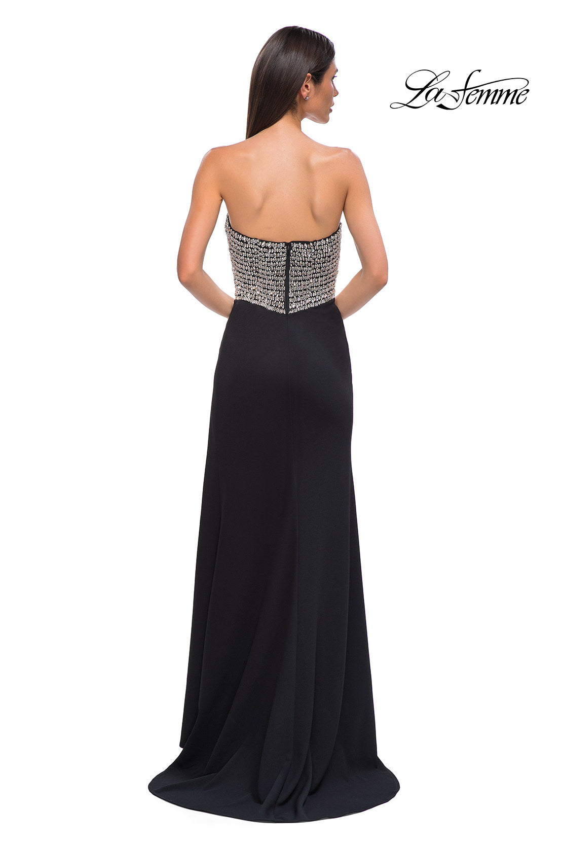 Picture of: Stunning Rhinestone Beaded Top Evening Dress with Jersey Skirt in Black , Style 32910, Detail Picture 10